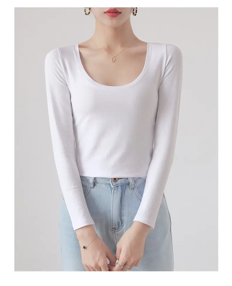Pure Cotton Round Neck Slim Fit Long Sleeve Black Base Shirt for Women, Spring 2026 New Style T-Shirt, Solid Color Tee for Spring and Autumn — feature 6