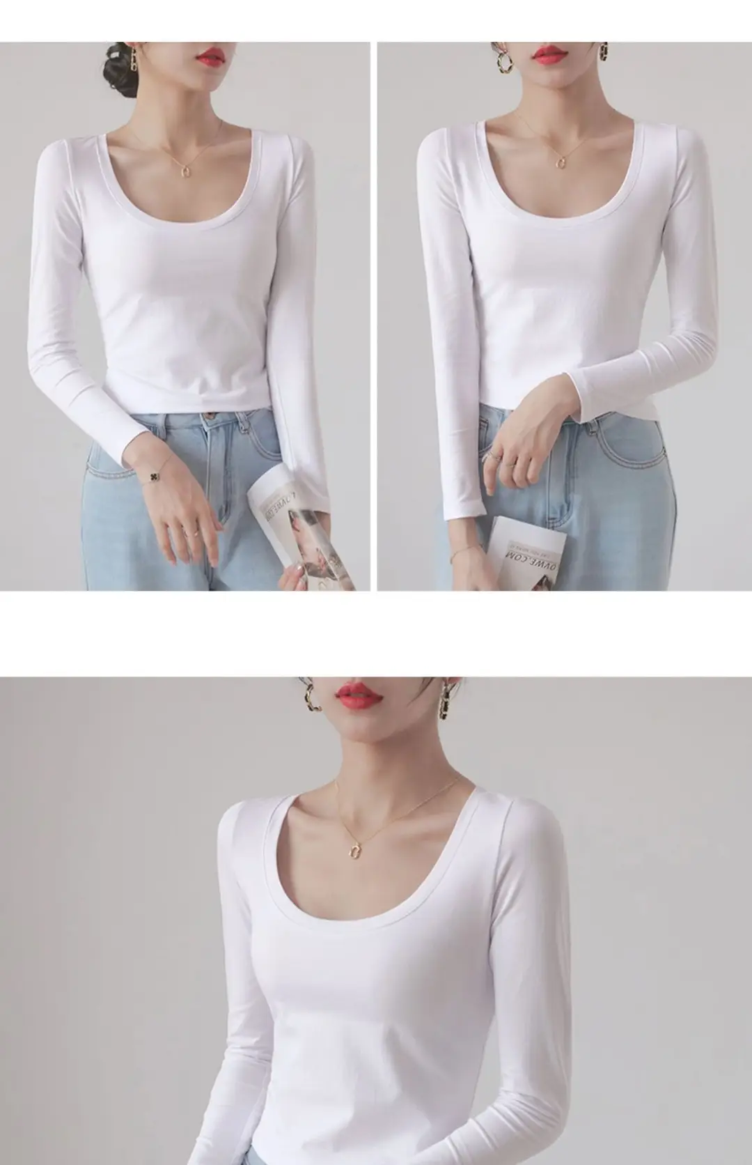Pure Cotton Round Neck Slim Fit Long Sleeve Black Base Shirt for Women, Spring 2026 New Style T-Shirt, Solid Color Tee for Spring and Autumn — feature 7