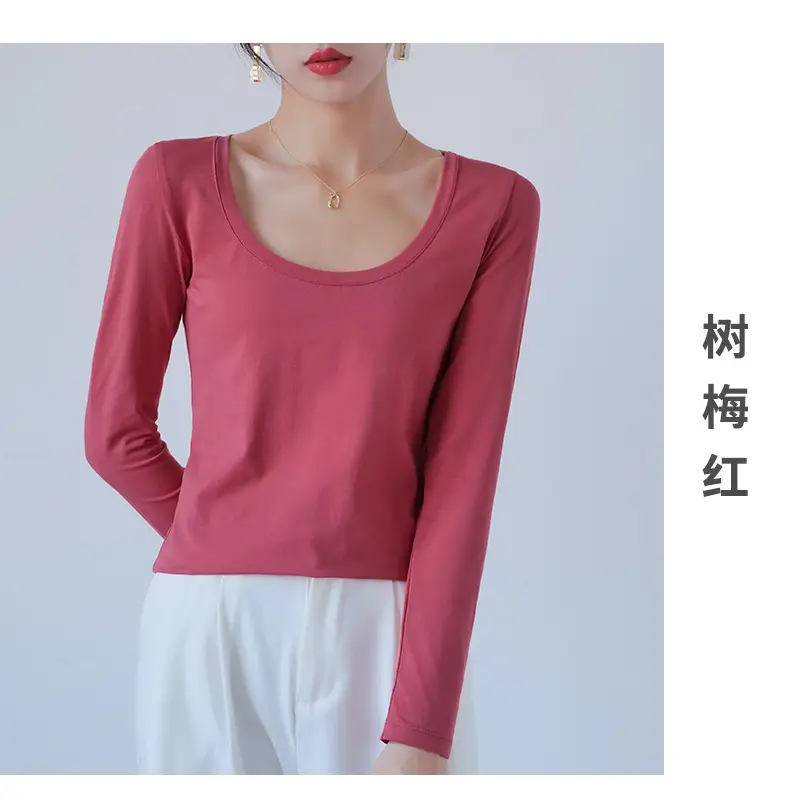 Pure Cotton Round Neck Slim Fit Long Sleeve Black Base Shirt for Women, Spring 2026 New Style T-Shirt, Solid Color Tee for Spring and Autumn — feature 9