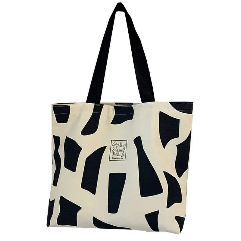 Women Canvas Checkered Shoulder Bag Black White - Image 11