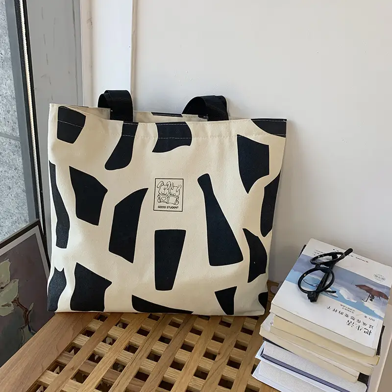 Women Canvas Checkered Shoulder Bag Black White — feature 11