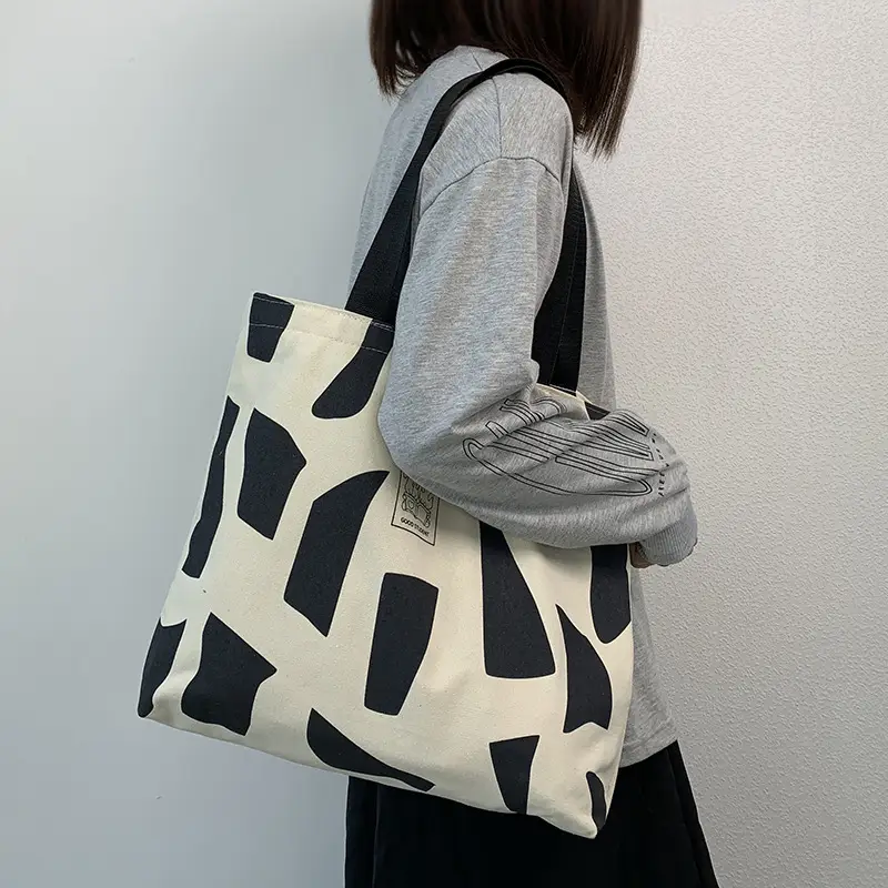 Women Canvas Checkered Shoulder Bag Black White — feature 13