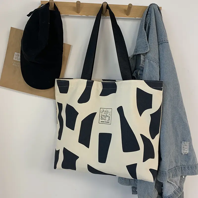 Women Canvas Checkered Shoulder Bag Black White — feature 16