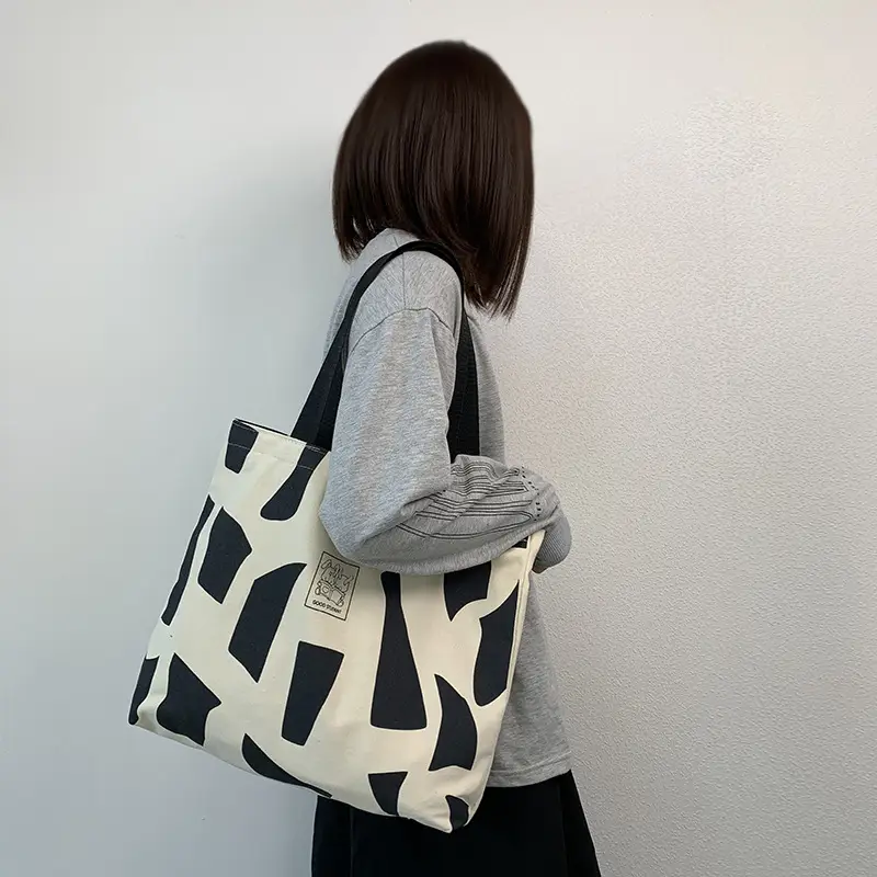 Women Canvas Checkered Shoulder Bag Black White — feature 28