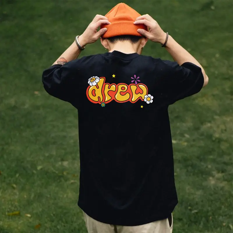 Black Cotton T-Shirt with "No Easy Drew" Graphic — feature 13