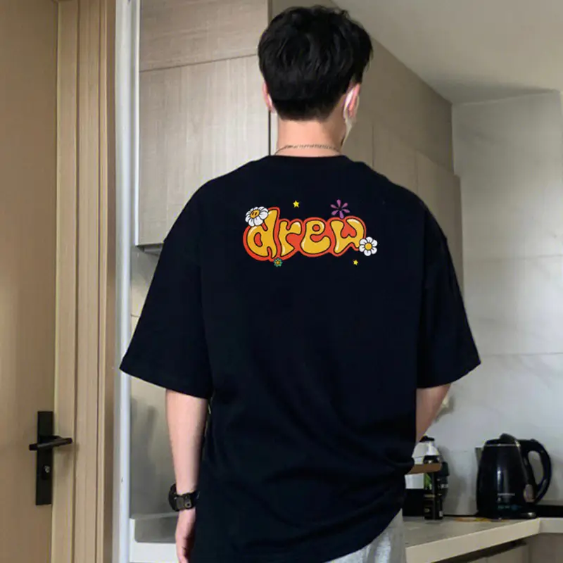 Black Cotton T-Shirt with "No Easy Drew" Graphic — feature 18