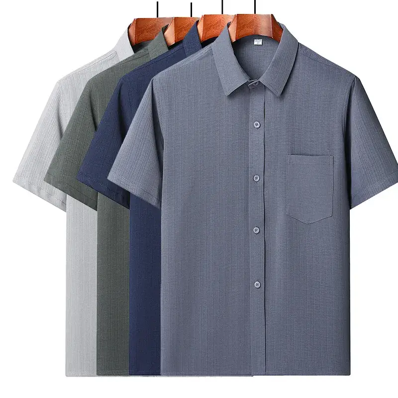 Middle-Aged Elderly Men Shirts Short Sleeve Solid Gray - Image 5
