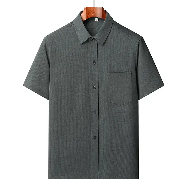 Middle-Aged Elderly Men Shirts Short Sleeve Solid Gray - Image 4
