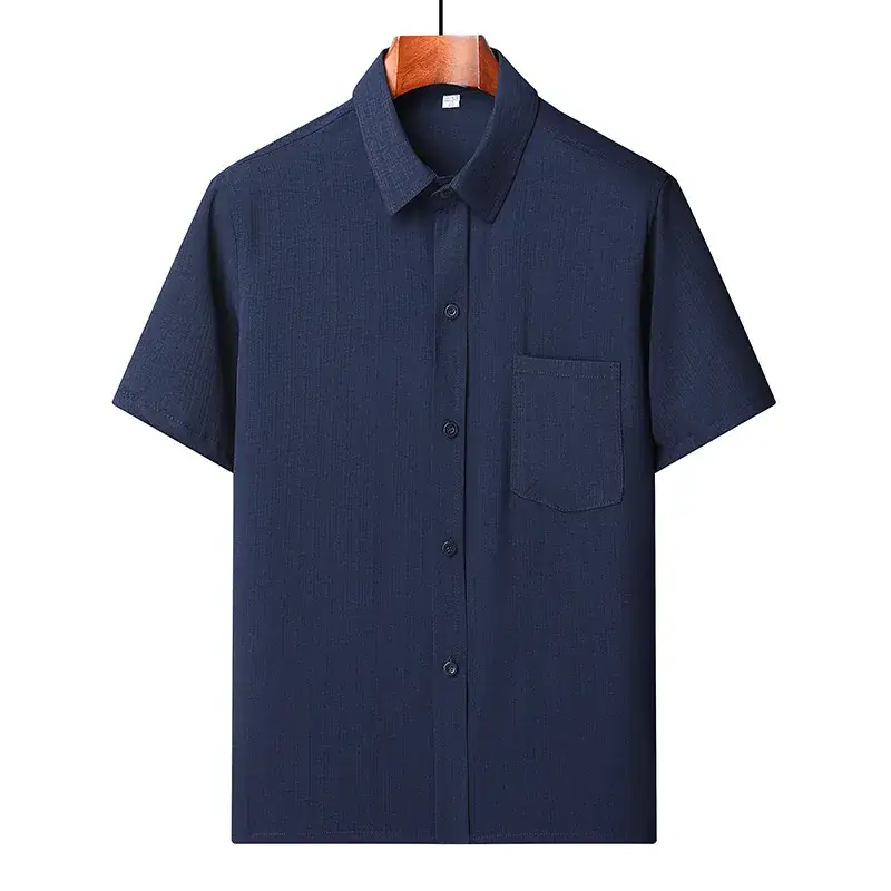 Middle-Aged Elderly Men Shirts Short Sleeve Solid Gray - Image 3