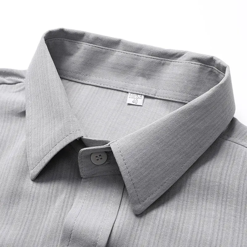 Middle-Aged Elderly Men Shirts Short Sleeve Solid Gray - Image 6