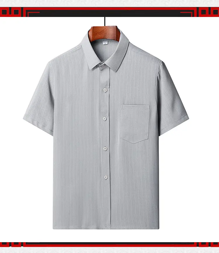 Middle-Aged Elderly Men Shirts Short Sleeve Solid Gray — feature 1