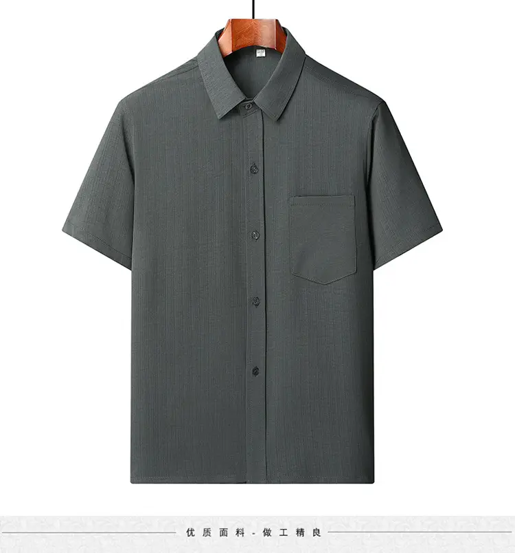 Middle-Aged Elderly Men Shirts Short Sleeve Solid Gray — feature 11