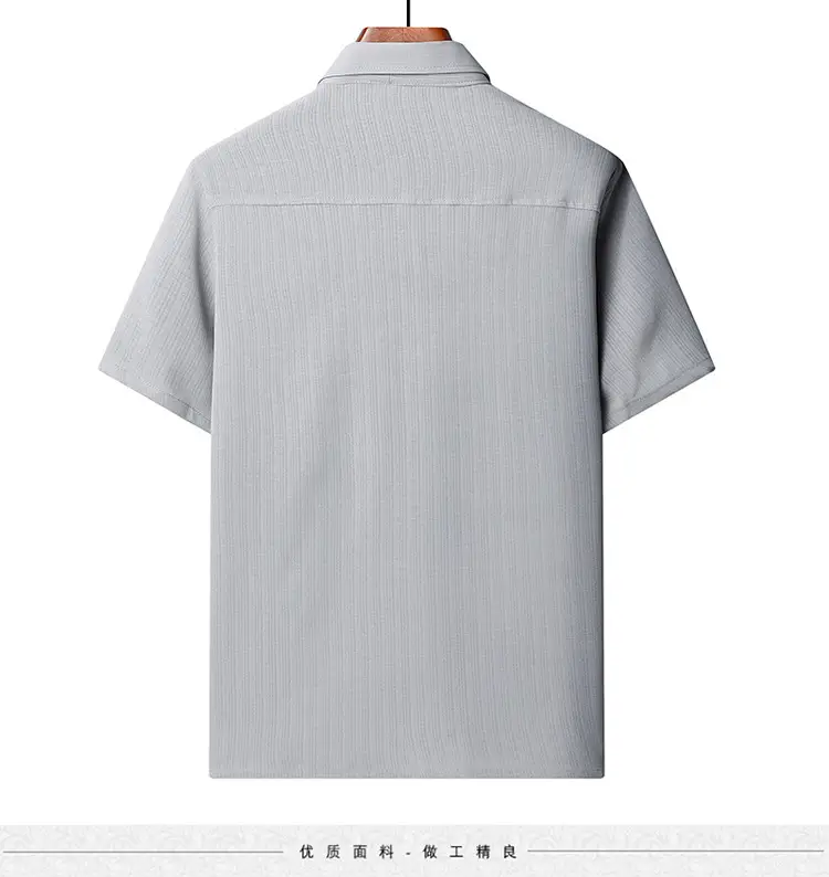Middle-Aged Elderly Men Shirts Short Sleeve Solid Gray — feature 9