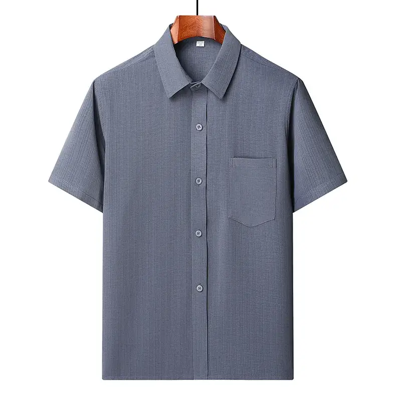 Middle-Aged Elderly Men Shirts Short Sleeve Solid Gray - Image 2