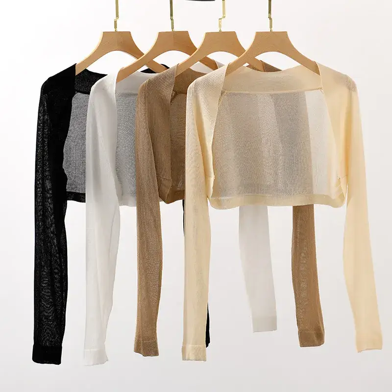 Women's Black Knitted Sunscreen Shawl Outer Long Sleeve Dress - Image 7