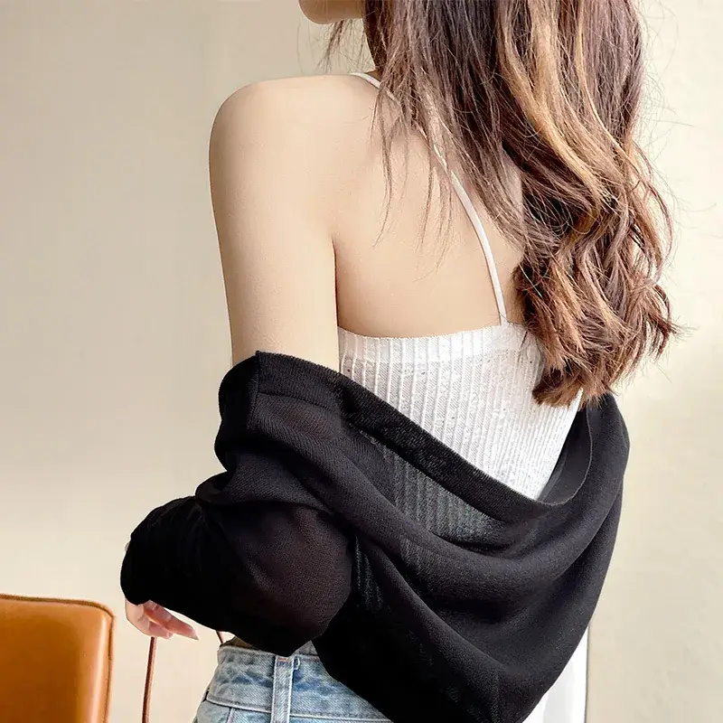 Women's Black Knitted Sunscreen Shawl Outer Long Sleeve Dress - Image 8