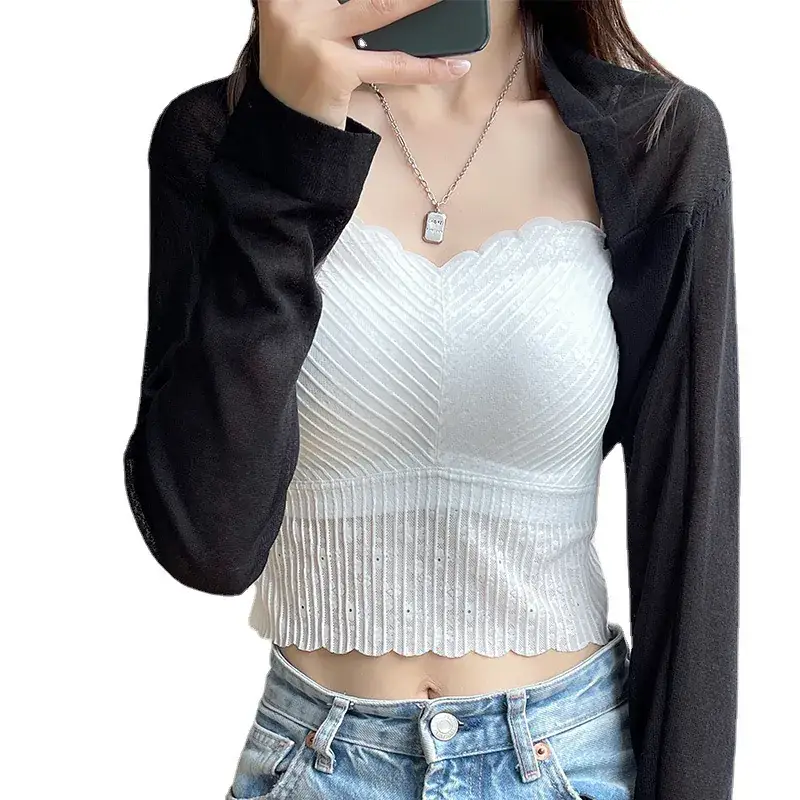Women's Black Knitted Sunscreen Shawl Outer Long Sleeve Dress - Image 10