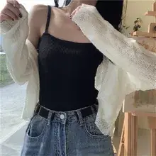 Women's Black Knitted Sunscreen Shawl Outer Long Sleeve Dress — feature 1