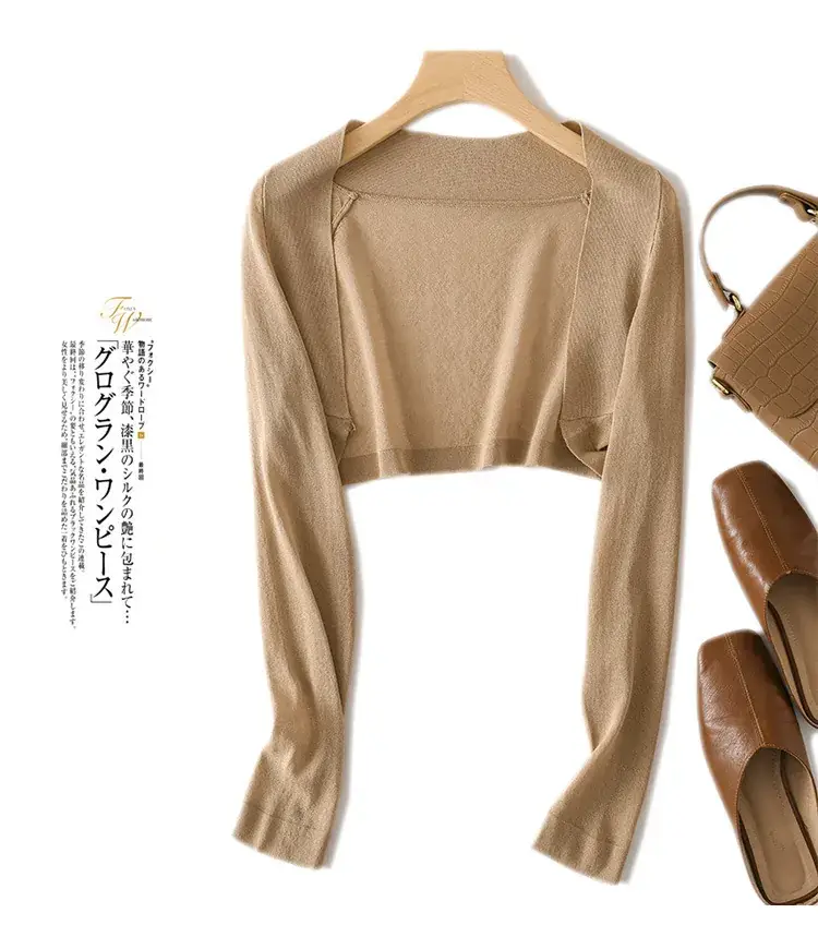 Women's Black Knitted Sunscreen Shawl Outer Long Sleeve Dress — feature 32