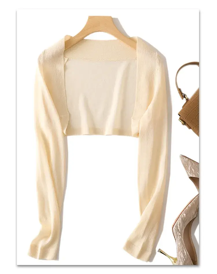 Women's Black Knitted Sunscreen Shawl Outer Long Sleeve Dress — feature 39