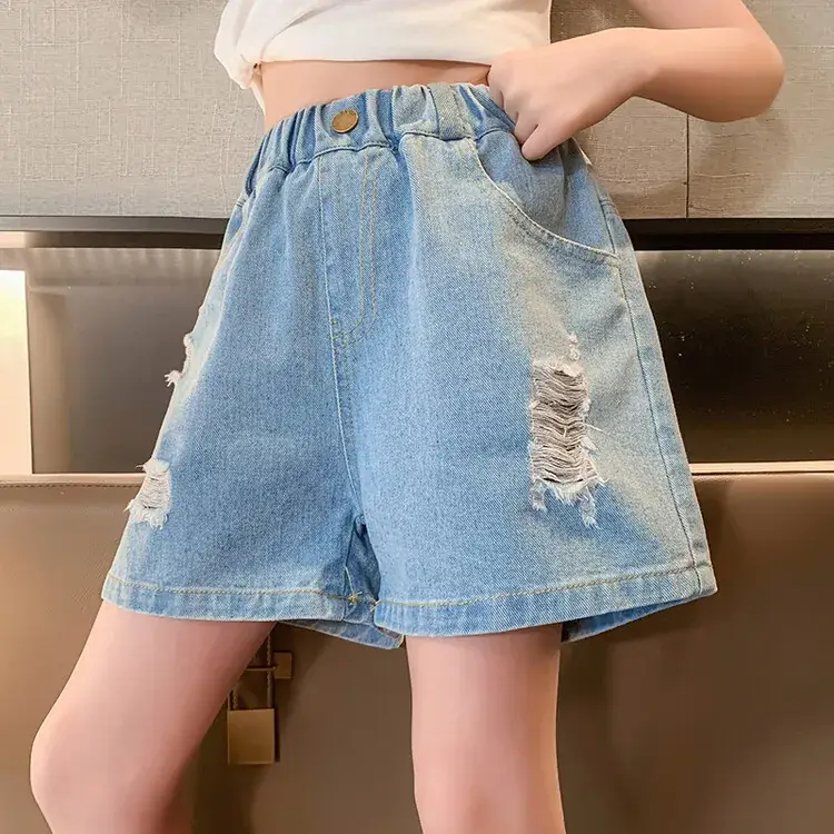 Girls' Ripped Denim Shorts Summer Wear