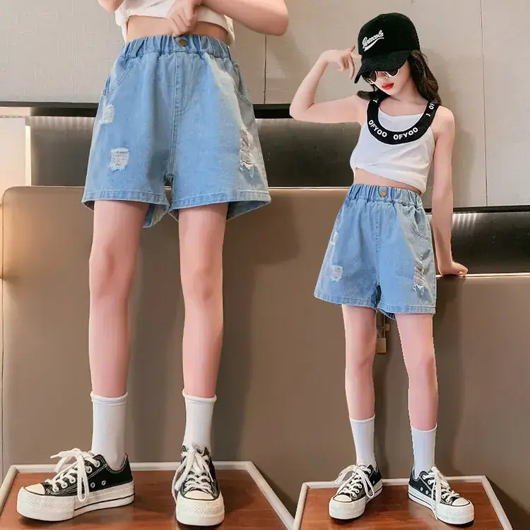 Girls' Ripped Denim Shorts Summer Wear