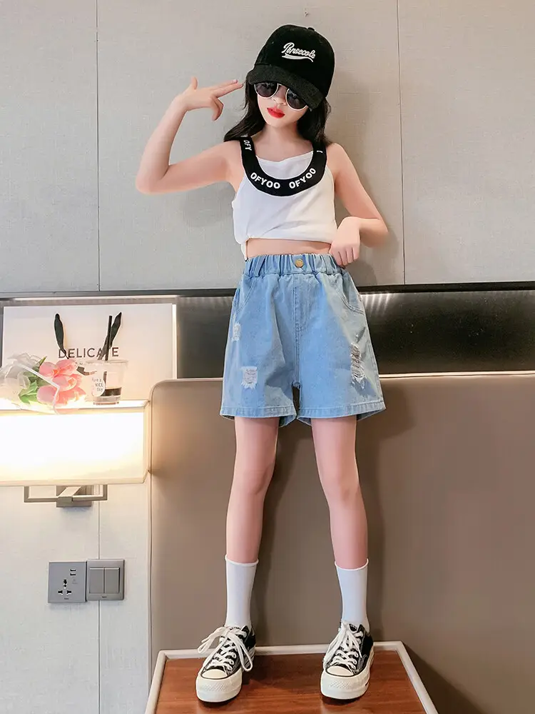 Girls' Ripped Denim Shorts Summer Wear — feature 38