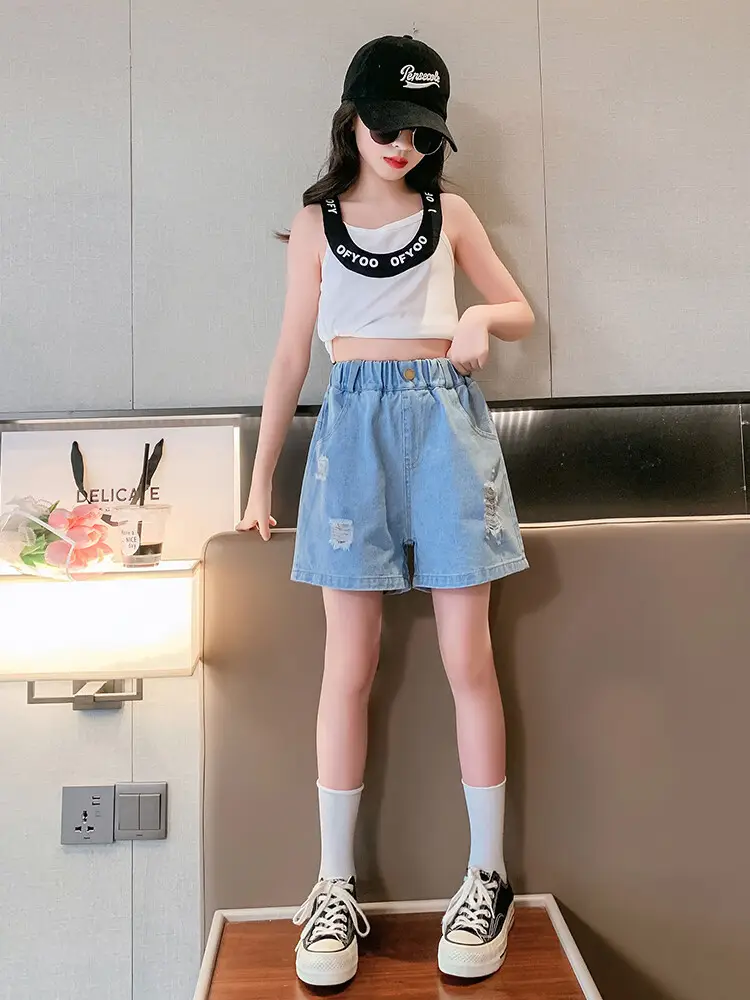 Girls' Ripped Denim Shorts Summer Wear — feature 40