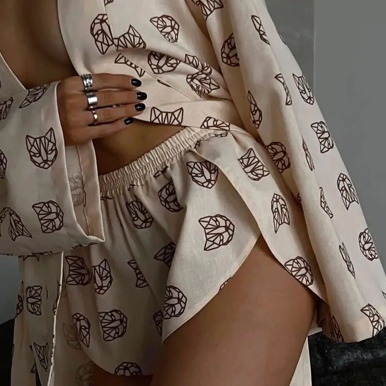 2023 Printed Lace-Up Long Sleeve Pajamas for Women — feature 10