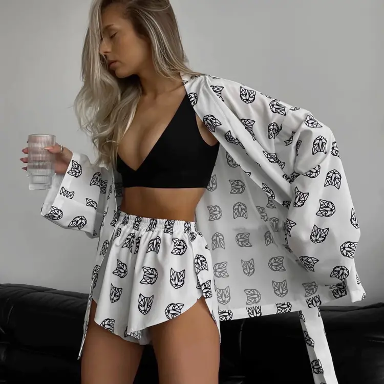 2023 Printed Lace-Up Long Sleeve Pajamas for Women — feature 13
