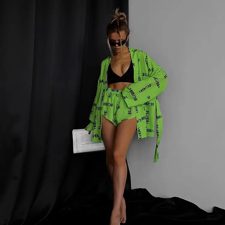 2023 Printed Lace-Up Long Sleeve Pajamas for Women — feature 16