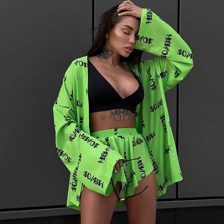 2023 Printed Lace-Up Long Sleeve Pajamas for Women — feature 17