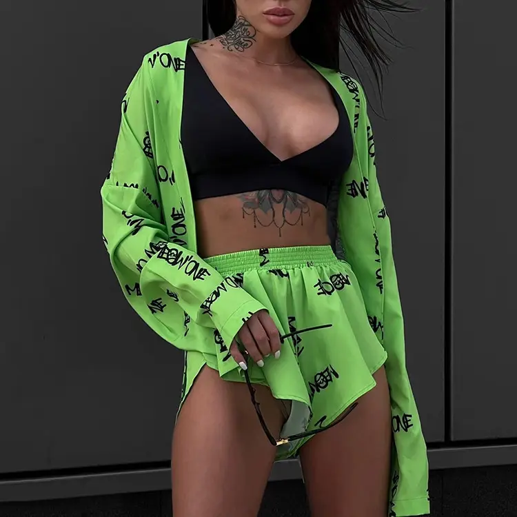 2023 Printed Lace-Up Long Sleeve Pajamas for Women — feature 18