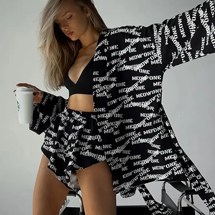 2023 Printed Lace-Up Long Sleeve Pajamas for Women — feature 22