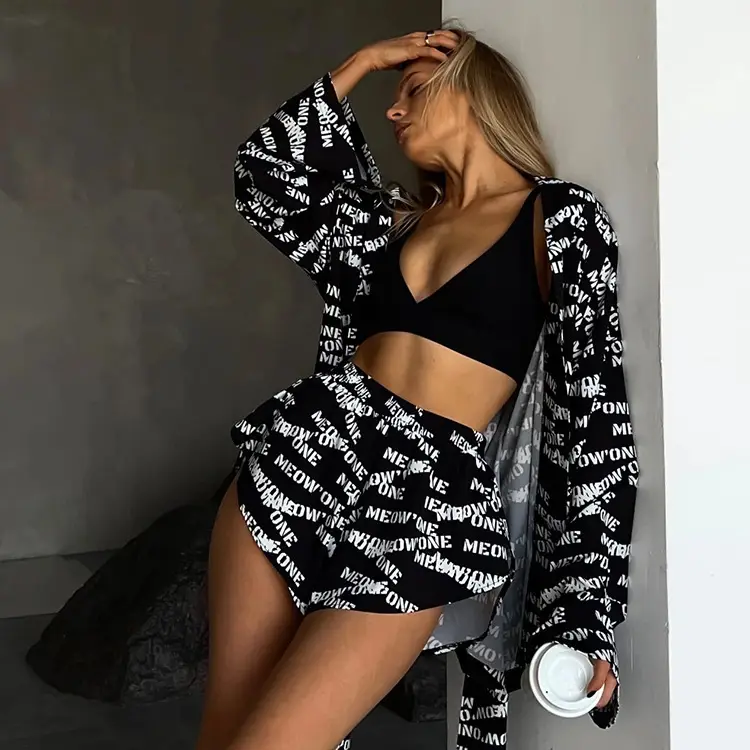 2023 Printed Lace-Up Long Sleeve Pajamas for Women — feature 24