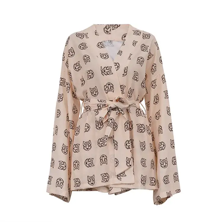 2023 Printed Lace-Up Long Sleeve Pajamas for Women - Image 2