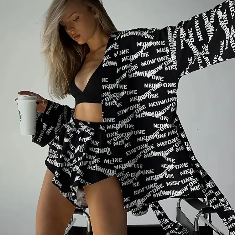 2023 Printed Lace-Up Long Sleeve Pajamas for Women - Image 3