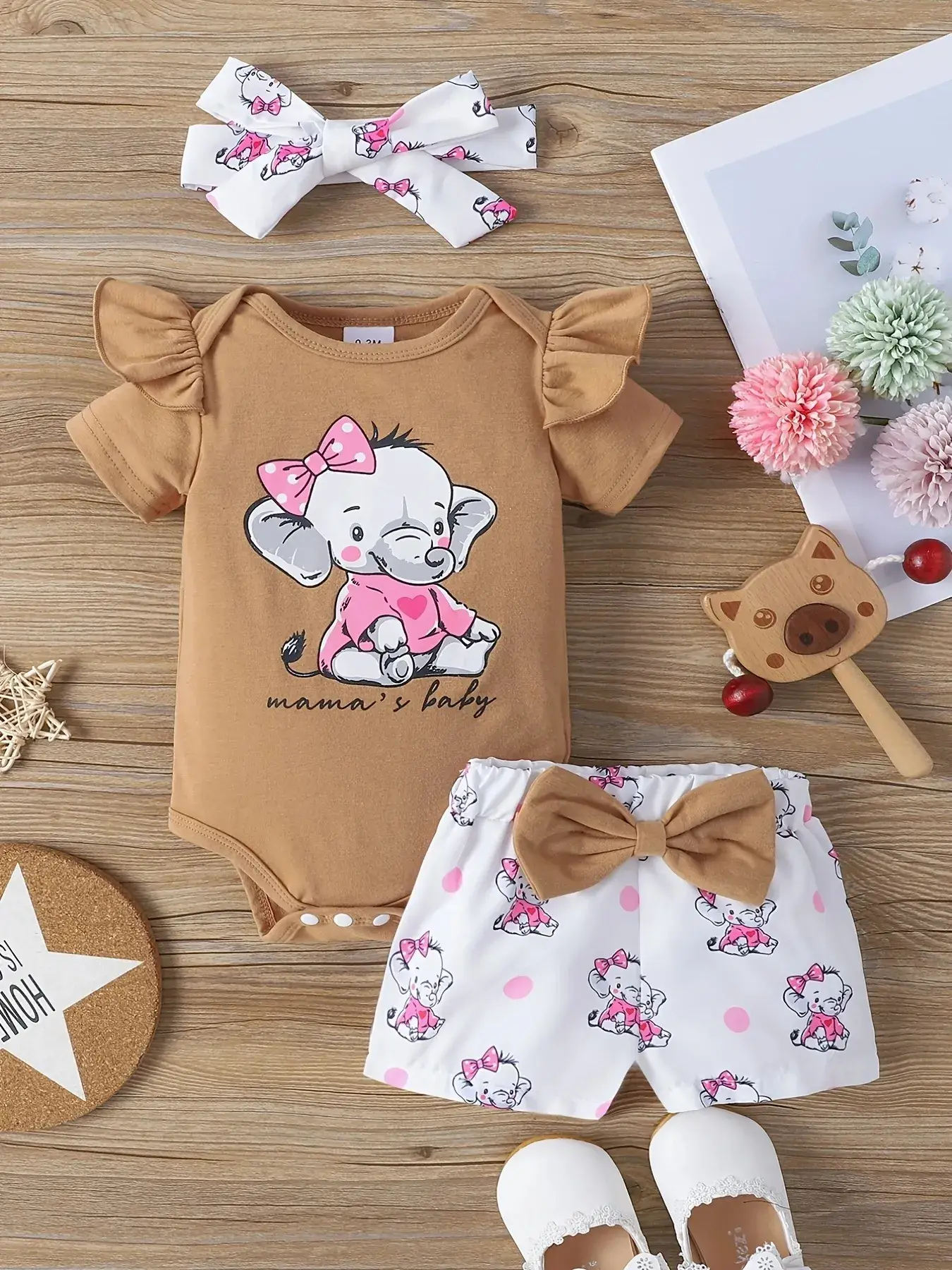 Baby Elephant Print 3-Piece Suit Yellow White — feature 11