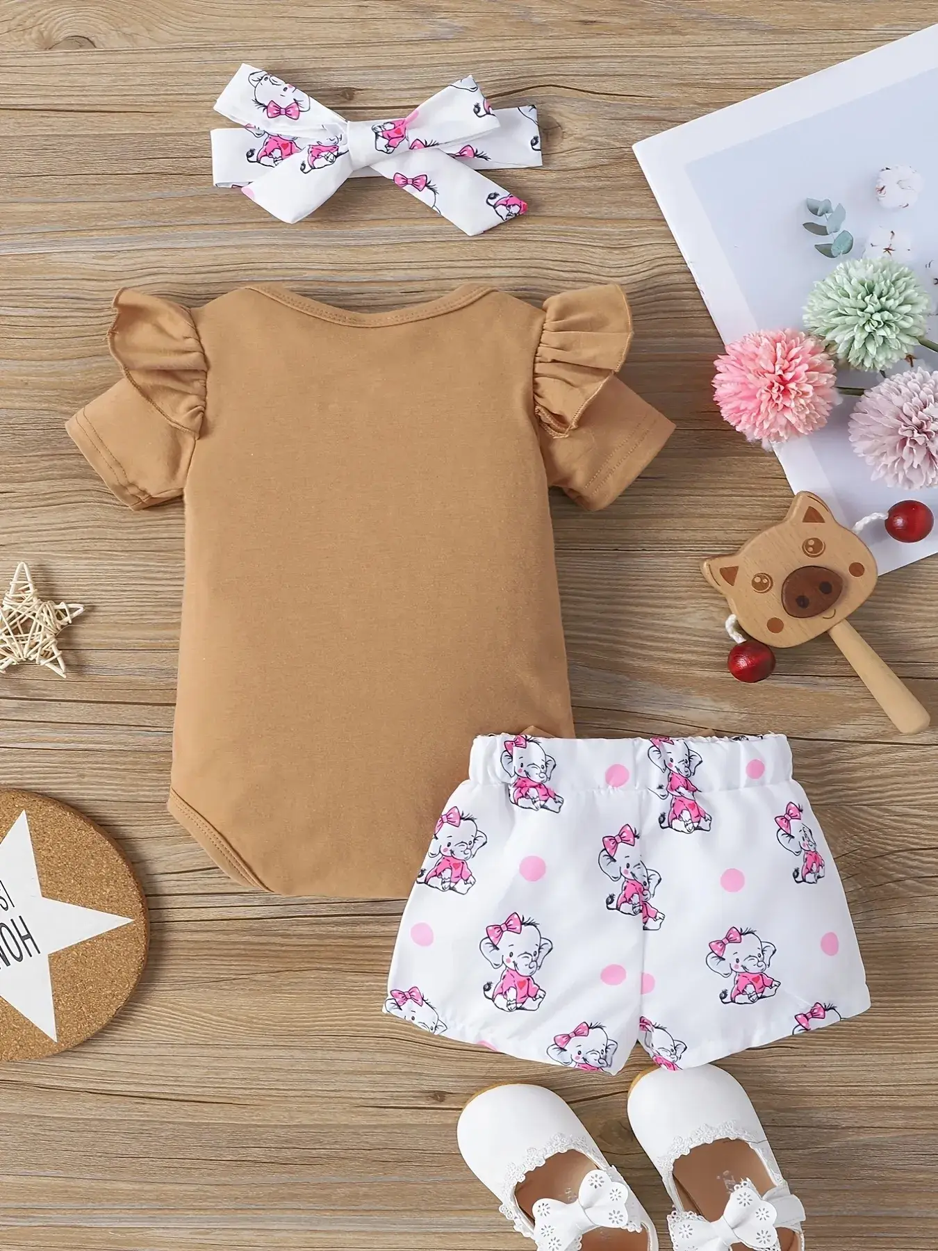 Baby Elephant Print 3-Piece Suit Yellow White — feature 12