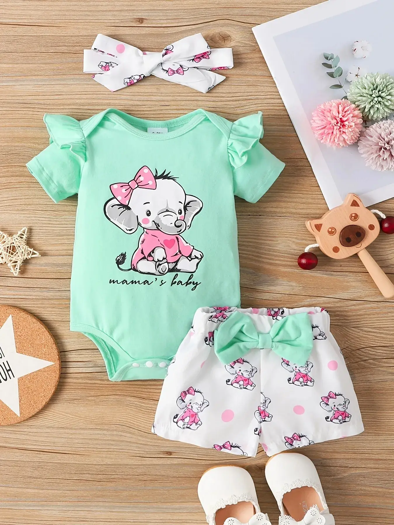 Baby Elephant Print 3-Piece Suit Yellow White — feature 14