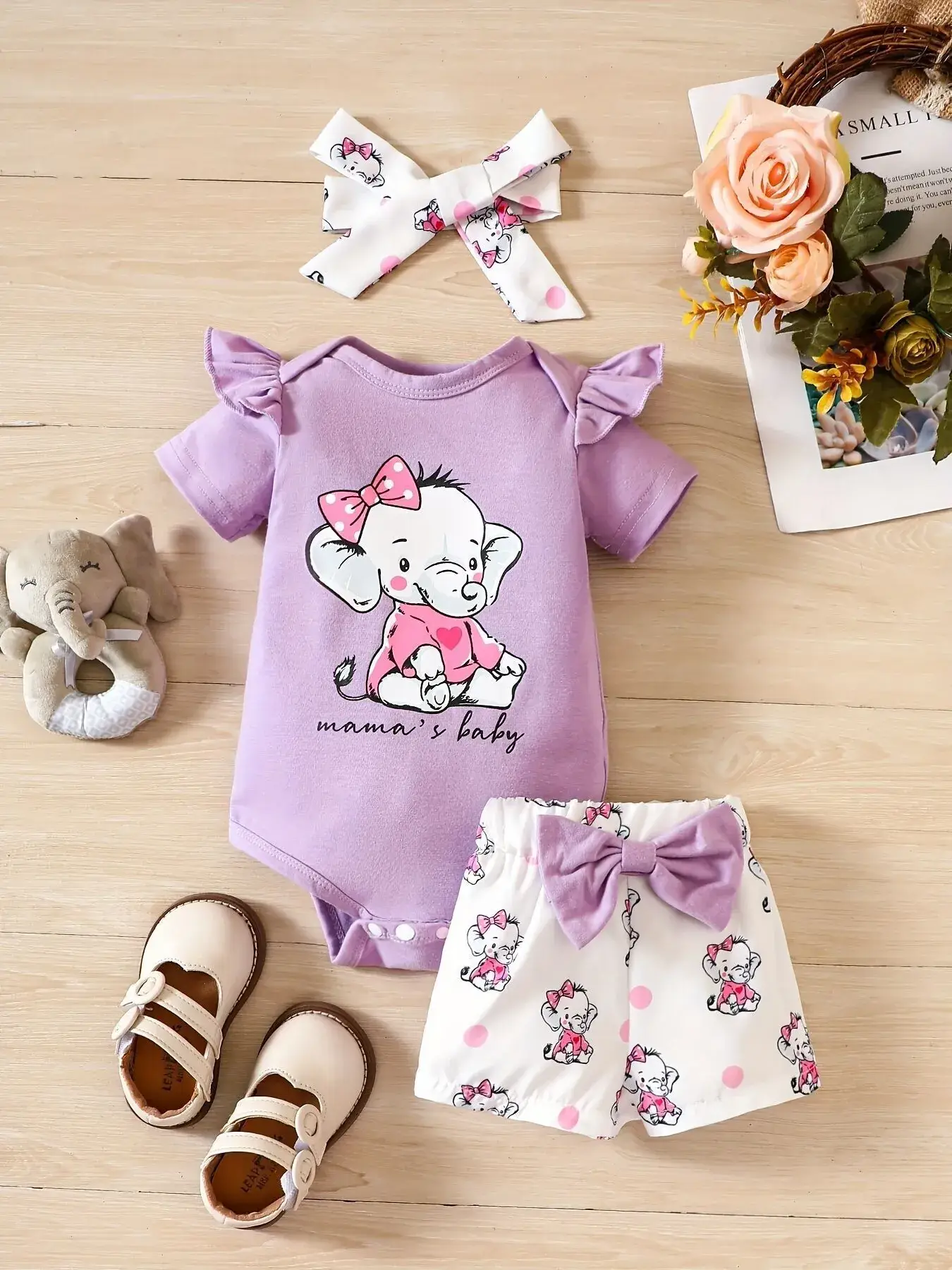 Baby Elephant Print 3-Piece Suit Yellow White — feature 18