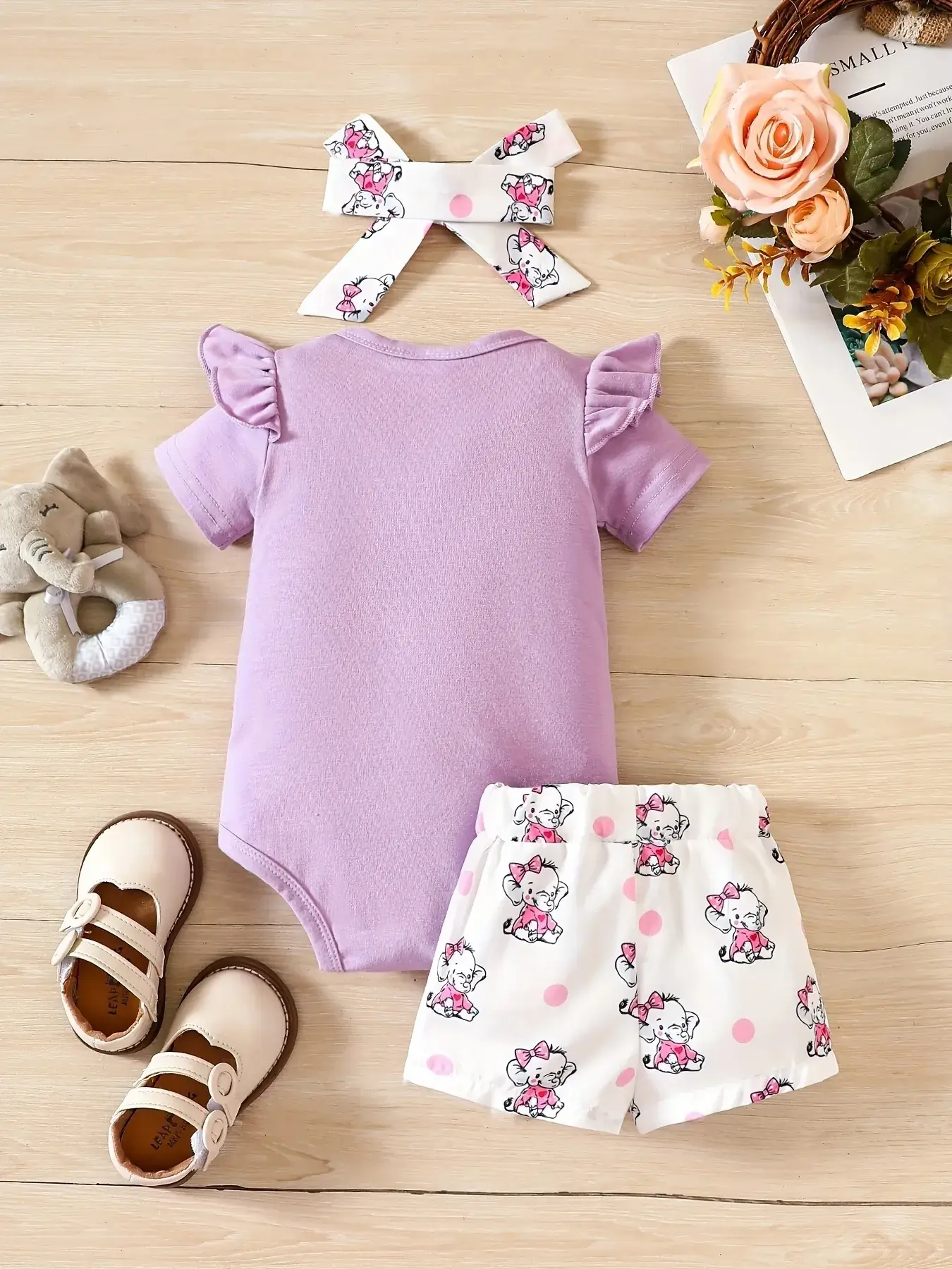 Baby Elephant Print 3-Piece Suit Yellow White — feature 19