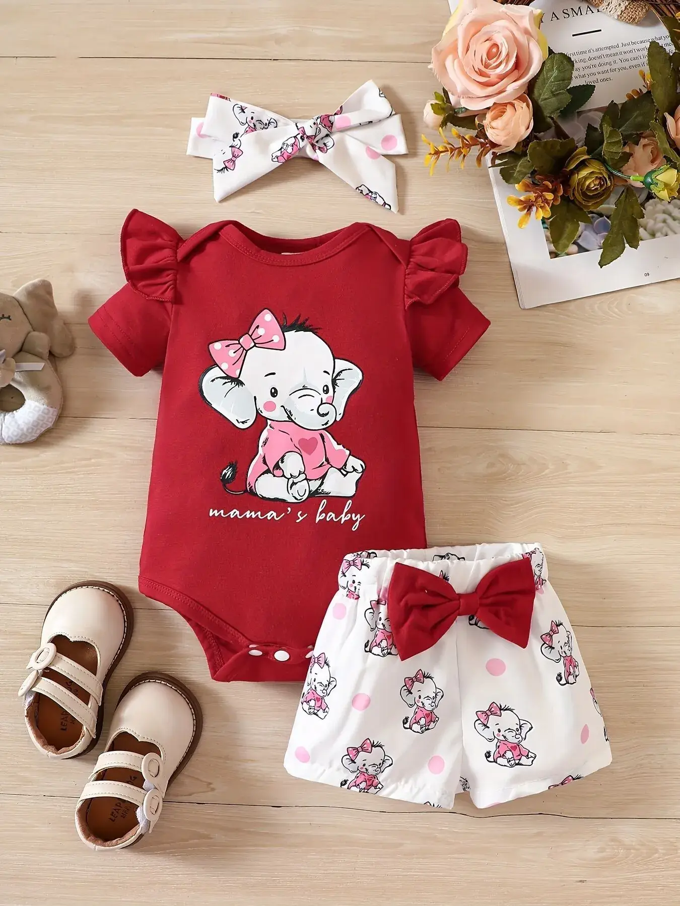 Baby Elephant Print 3-Piece Suit Yellow White - Image 2