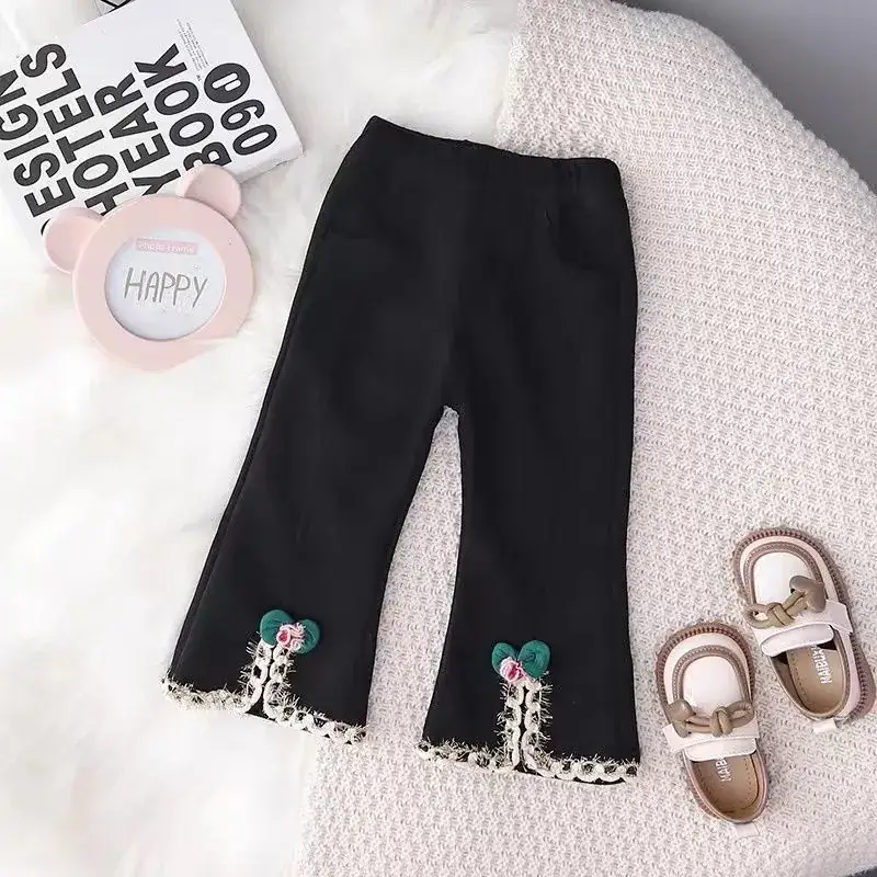Girls' Grey Bell Bottom Pants with Tassel Decor