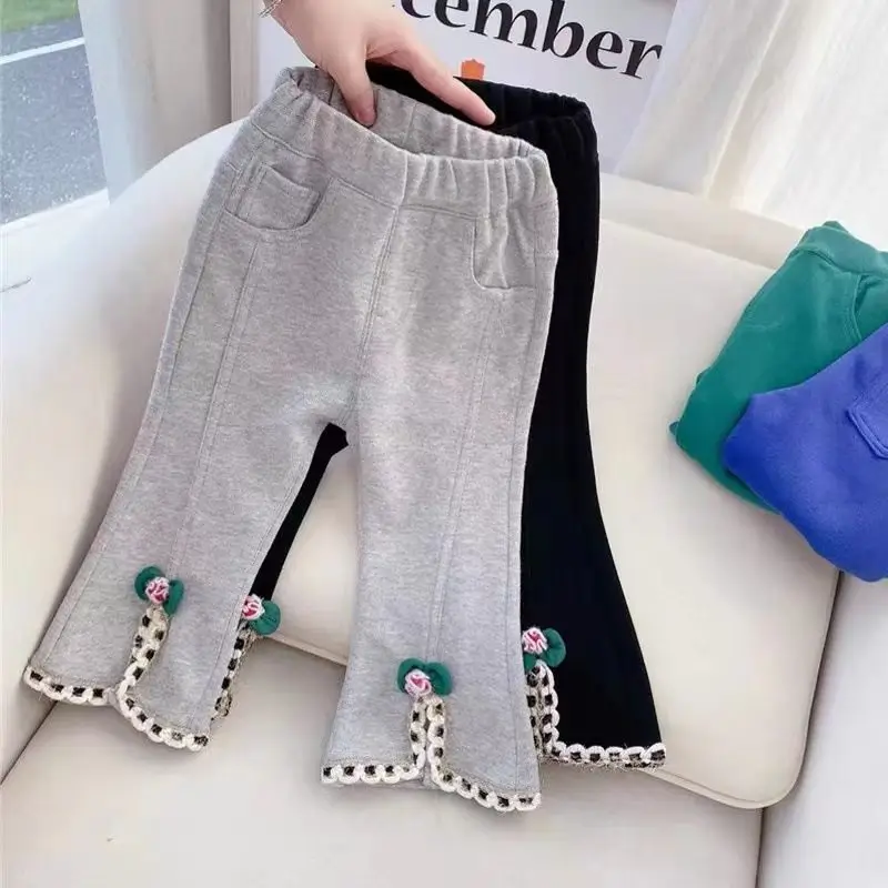 Girls' Grey Bell Bottom Pants with Tassel Decor — feature 1