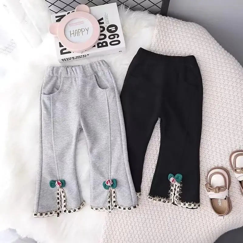 Girls' Grey Bell Bottom Pants with Tassel Decor — feature 2