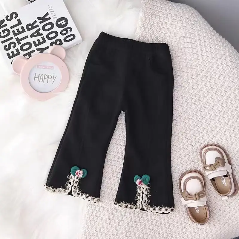 Girls' Grey Bell Bottom Pants with Tassel Decor — feature 3