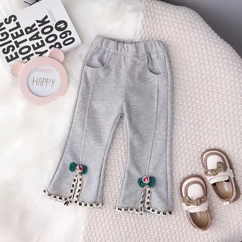 Girls' Grey Bell Bottom Pants with Tassel Decor — feature 4