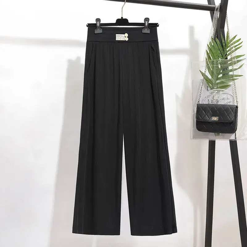 Women's Black Wide Leg Pants 150kg Summer Loose Fit - Image 4