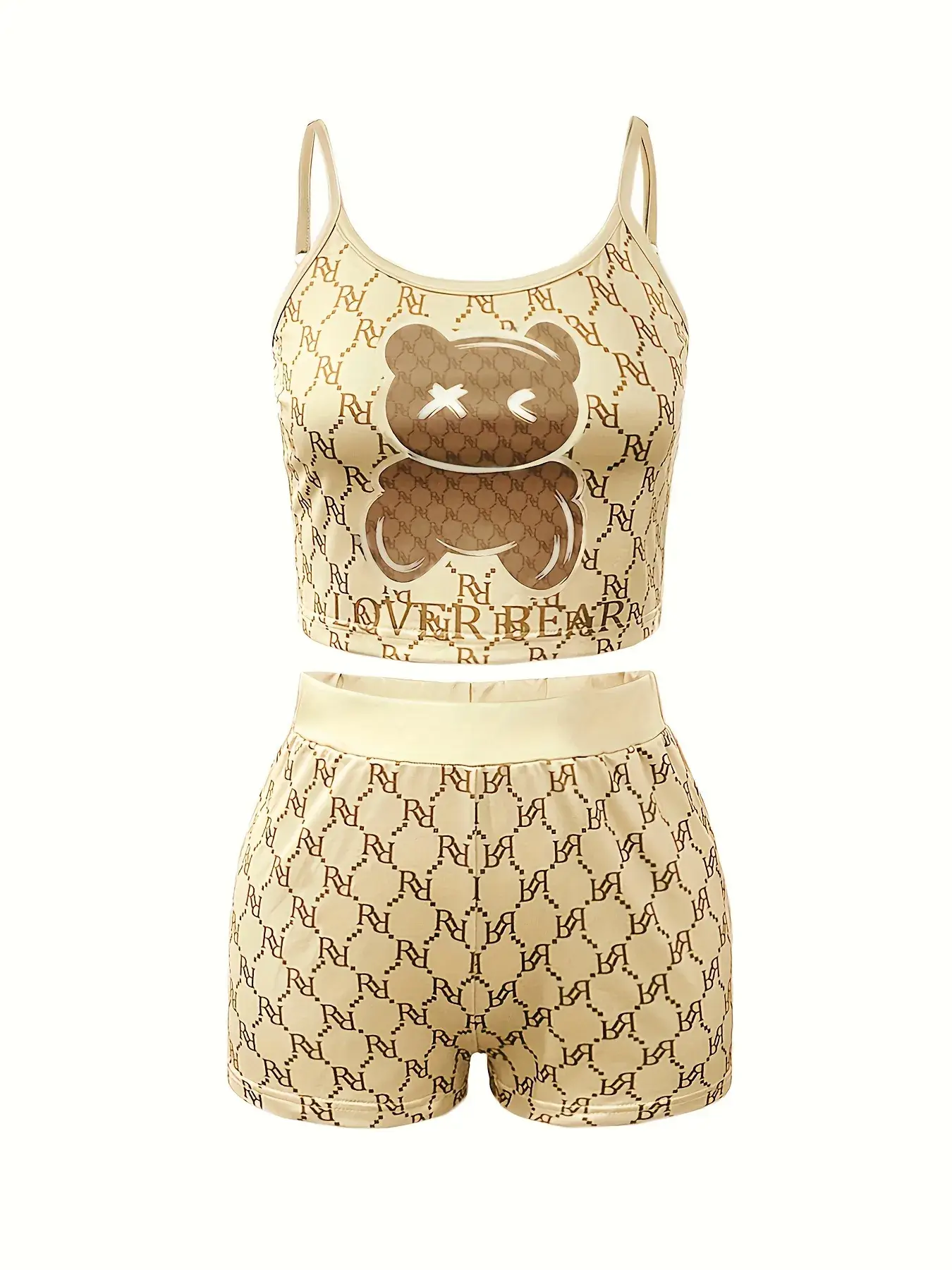 Pink Bear Print Sling Shorts Set for Women — feature 12